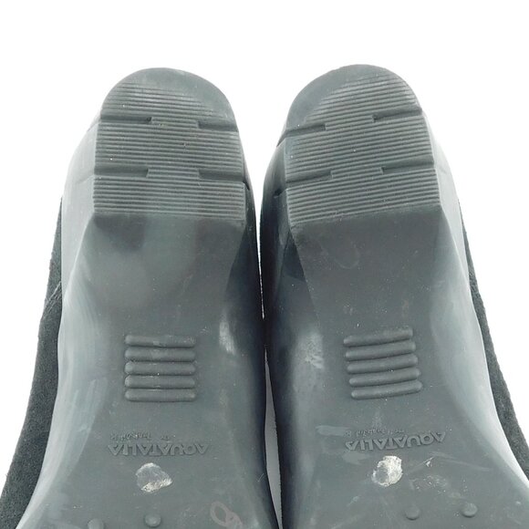 AQUATALIA Black Weatherproof Suede Leather Block Heel Zipper Ankle Booties 9 - Picture 7 of 9